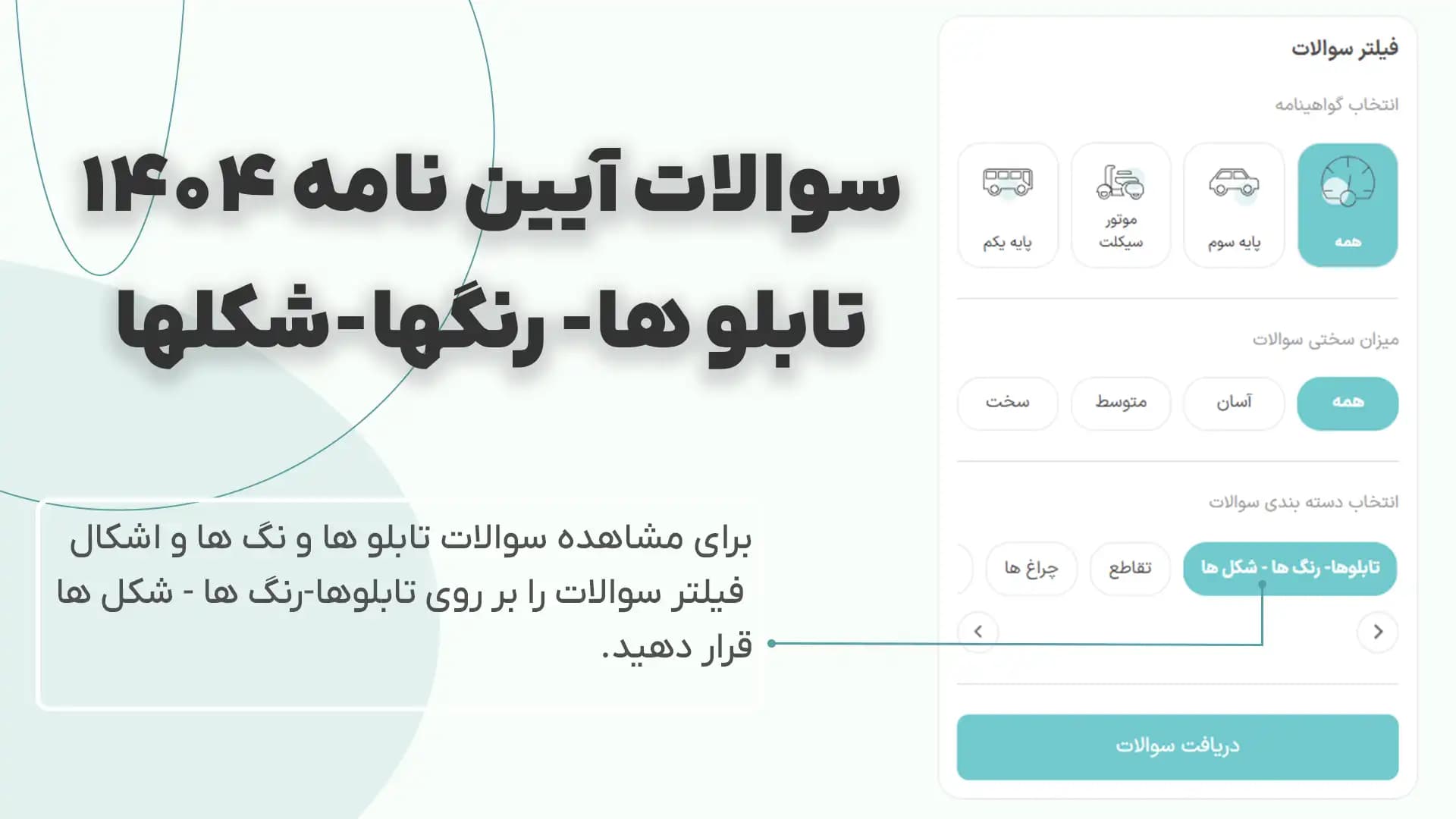 راهنمای دریافت سوالات آیین نامه فقط تابلو ها